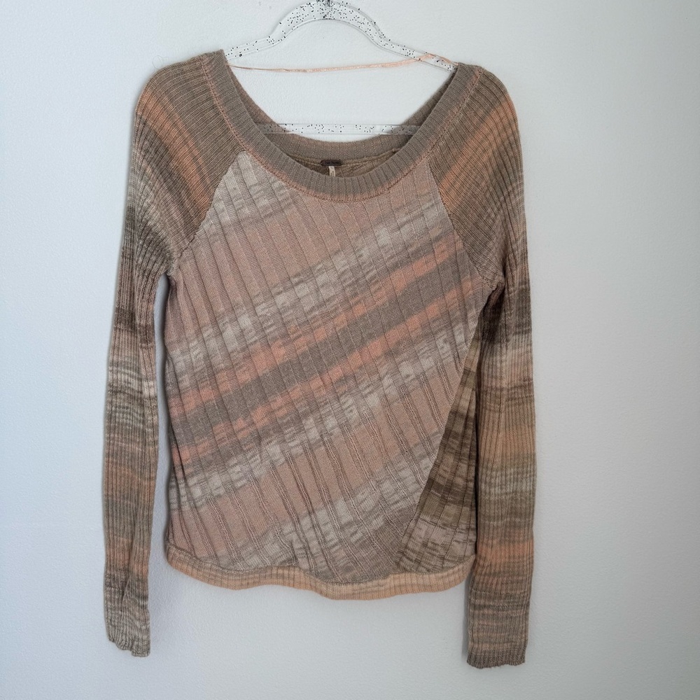 Free People Women's Size M Sweater Scoop Neck Diagonal Stripe Ribbed Wool Blend